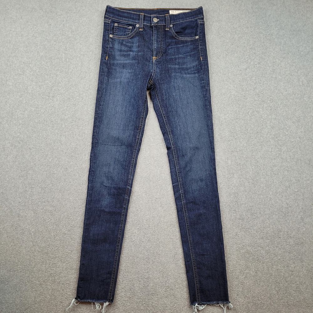 Rag & Bone 10 Inch Ankle Skinny Jeans Womens 24x27 Blue Mad River Raw Hem